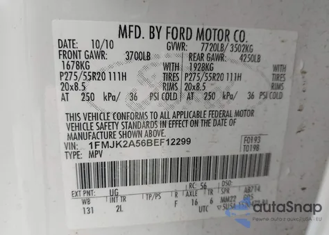 2011 Ford Expedition El Limited z USA, uszkodzony, nr VIN 1FMJK2A56BEF12299